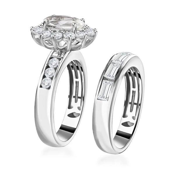 NWT White Topaz Set of 2 Rings in Platinum Over Sterling Silver 4.75 ctw - Picture 3 of 9